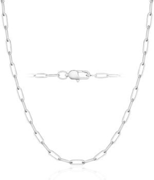 MAIN 18K Gold Plated and 925 Sterling Silver Paperclip Chain Necklace for Women, 2.5mm Strong Women's Chain Necklace, Comfortable and Not Hypoallergenic Necklace for Women