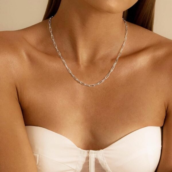 PT01 18K Gold Plated and 925 Sterling Silver Paperclip Chain Necklace for Women, 2.5mm Strong Women's Chain Necklace, Comfortable and Not Hypoallergenic Necklace for Women