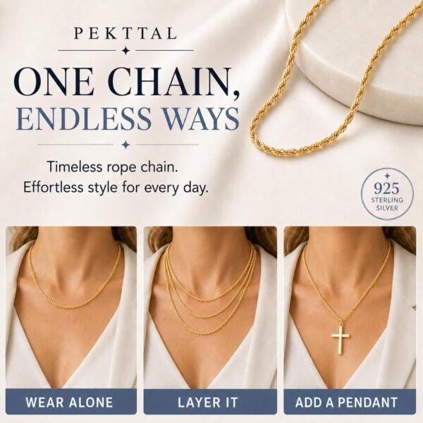 PT01 1.5mm/2.0mm Chain 14K/18k Gold Plated 925 Sterling Silver Chain Necklace for Women, Dainty Chain Necklace Silver Necklace Women's Necklace Chains Jewelry 14/16/18/20/22/24 Inch