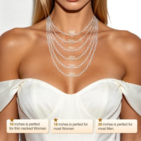 PT02 18K Gold Plated and 925 Sterling Silver Paperclip Chain Necklace for Women, 2.5mm Strong Women's Chain Necklace, Comfortable and Not Hypoallergenic Necklace for Women