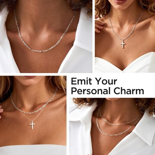 PT04 18K Gold Plated and 925 Sterling Silver Paperclip Chain Necklace for Women, 2.5mm Strong Women's Chain Necklace, Comfortable and Not Hypoallergenic Necklace for Women