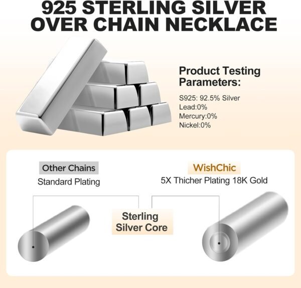 PT05 18K Gold Plated and 925 Sterling Silver Paperclip Chain Necklace for Women, 2.5mm Strong Women's Chain Necklace, Comfortable and Not Hypoallergenic Necklace for Women