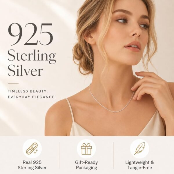 18k Gold Plated 925 Sterling Silver Chain Necklace for Women Dainty, 1.1mm Cable Silver Chain for Women, Non Tarnish Gold Chain for Women Necklace 14/16/18/20/22/24 Inches