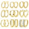 14K Gold Plated Hypoallergenic Small Hoop Earrings Set, Chunky Huggie Stackable Earrings for Women