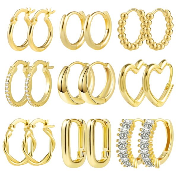 14K Gold Plated Hypoallergenic Small Hoop Earrings Set, Chunky Huggie Stackable Earrings for Women