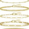 主图-01 Gold Bracelets for Women, 14K Gold Plated Stackable Bracelet Stack Set Adjustable Charm Paperclip Chain Cuban Link Layered Waterproof Jewelry Sets Gifts for Womens